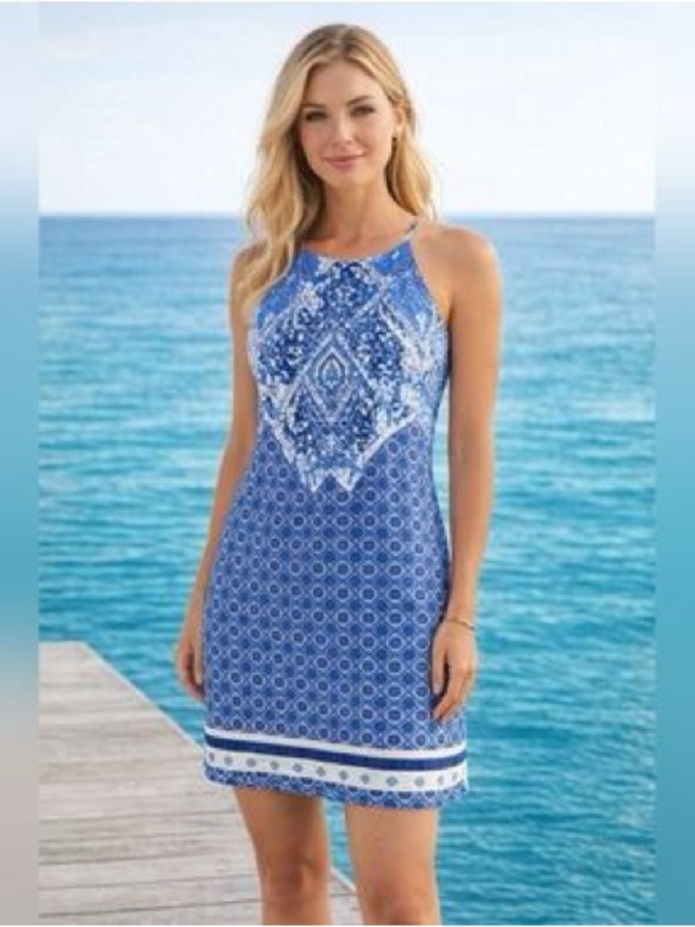 Skies Are Blue Blue & White Printed Mini Dress size Small